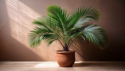 Obraz premium lush green potted palm tree plant in a brown pot a tropical plant indoors