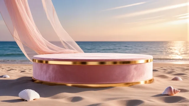Luxurious Velvet Display Stand by the Sea at Sunset
