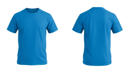 Plain blue crew neck t-shirt template shown from the front and back, isolated on a white background for mockup purposes