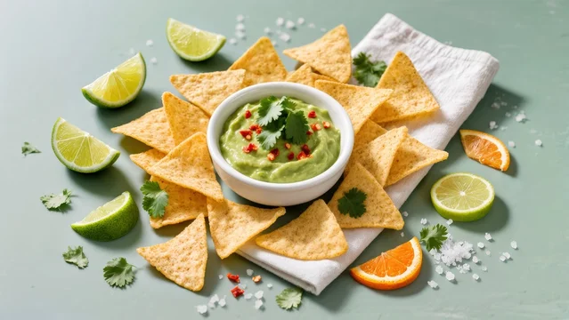 Creamy Avocado Dip with Corn Chips and Citrus Accents