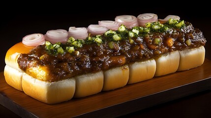 A delicious looking sandwich with toppings displayed prominently