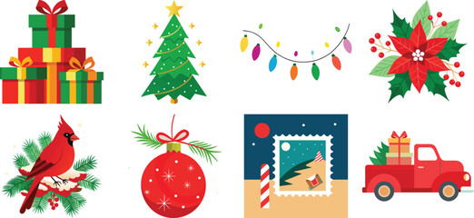 Christmas Icon Set in Flat Design Style Christmas icon bundle design