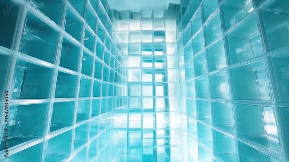 Aufkleber abstract light blue perspective background of transparent cubes creating a wall effect with shiny