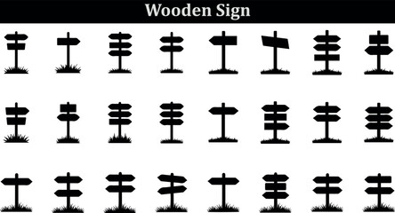 Rustic wooden plank sign with natural wood grain texture and silhouette of a tree isolated on transparent background