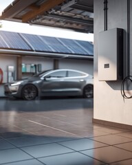 Electric Vehicle Charging Station with Solar Panels and Home Battery
