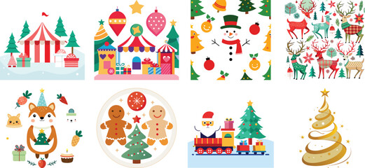 Naklejka premium Christmas Icon Set in Flat Design Style Christmas icon bundle design