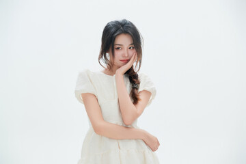 Obraz premium Chinese female college students on a white background