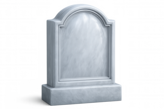 Blank gravestone resting against neutral backdrop, representing memory, grief, and mortality's transient nature