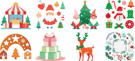 Christmas Icon Set in Flat Design Style Christmas icon bundle design