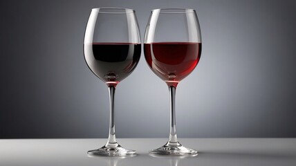 glass of red wine, two glasses with different wines on a row, neutral and clean background
