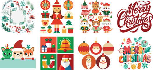Christmas Icon Set in Flat Design Style Christmas icon bundle design