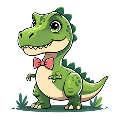 Obraz premium Adorable Dino in Bowtie, Happy and Cute! isolated on transparent background Generative AI.