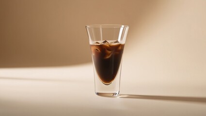 Stylish glass of Ice coffee, clean and neutral background, drinks and style content