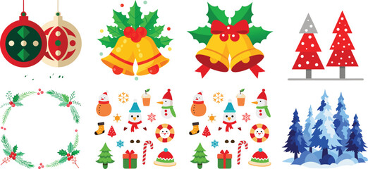 Christmas Icon Set in Flat Design Style Christmas icon bundle design
