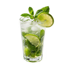 Refreshing mojito cocktail with lime and mint in glass isolated on transparent background