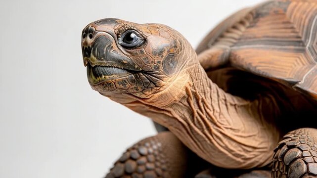 Ancient gaze of the turtle:A close-up portrait captures the striking details of an ancient tortoise, its textured shell and wise eyes evoking a sense of timelessness, resilience.
