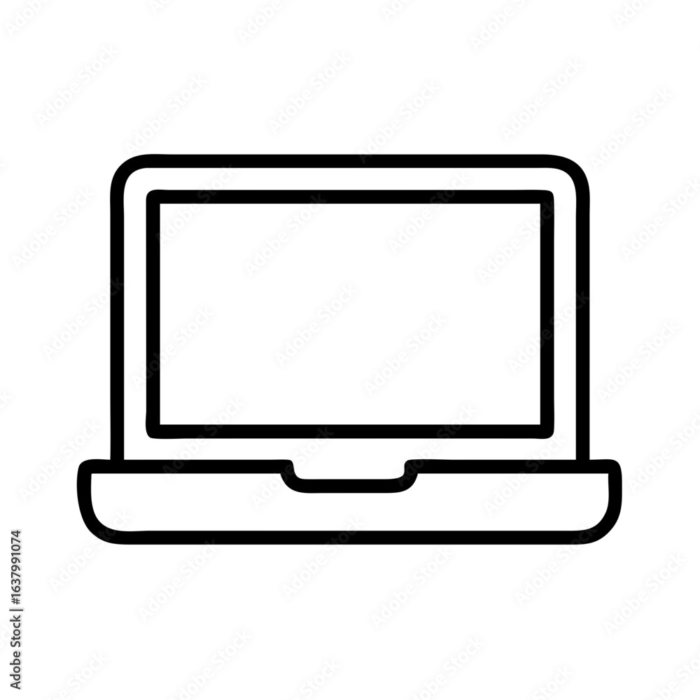 Poster laptop computer vector icon for technology and business use in outline style for websites and apps
