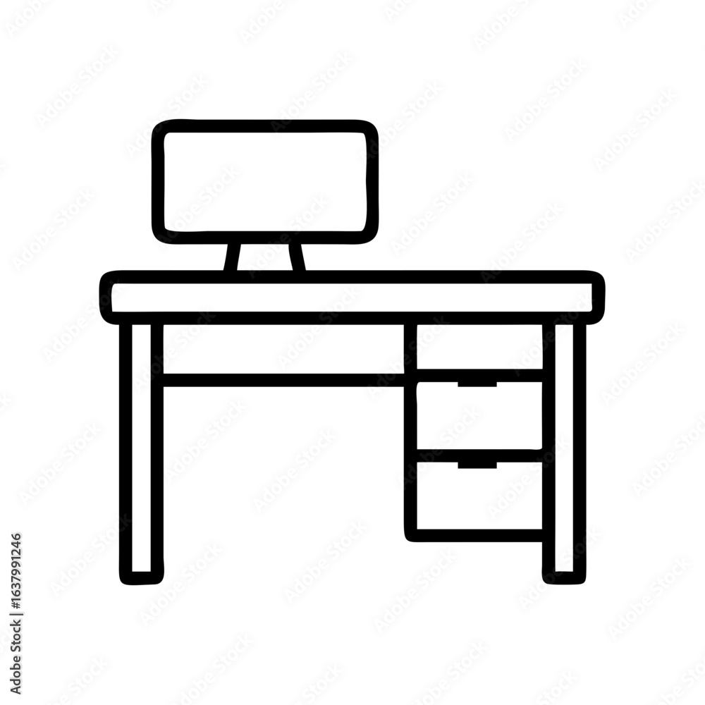 Aufkleber office desk with computer vector illustration for workspace furniture and study table design