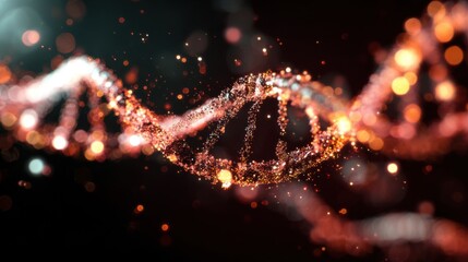 glowing dna strand particles dark