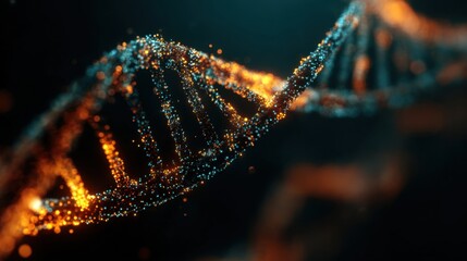 glowing dna strand particles dark background