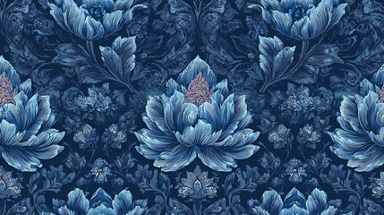 blue classic seamless floral design background leaf vintage illustration pattern flower. Generative AI.
