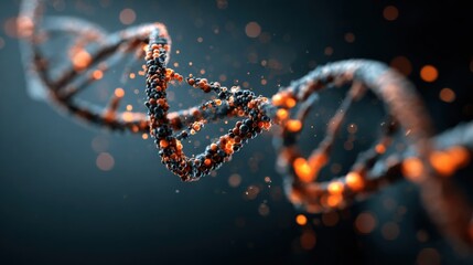 glowing dna helix strand spins