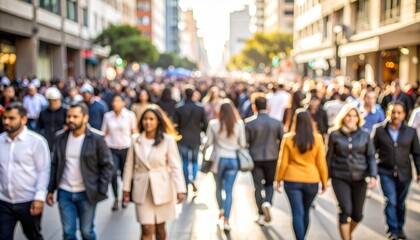 Blurred Crowd of People Walking in City Street