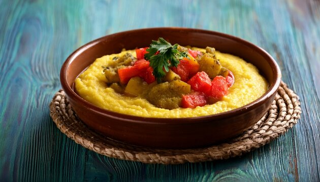malawian nsima cornmeal porridge with vegetable relish