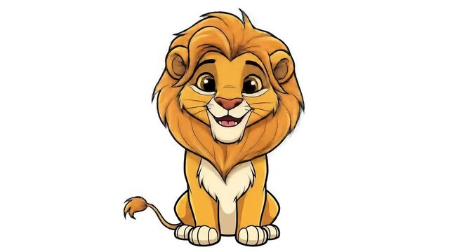 Cartoon Lion Sitting Calmly with Golden Mane and Gentle Smile