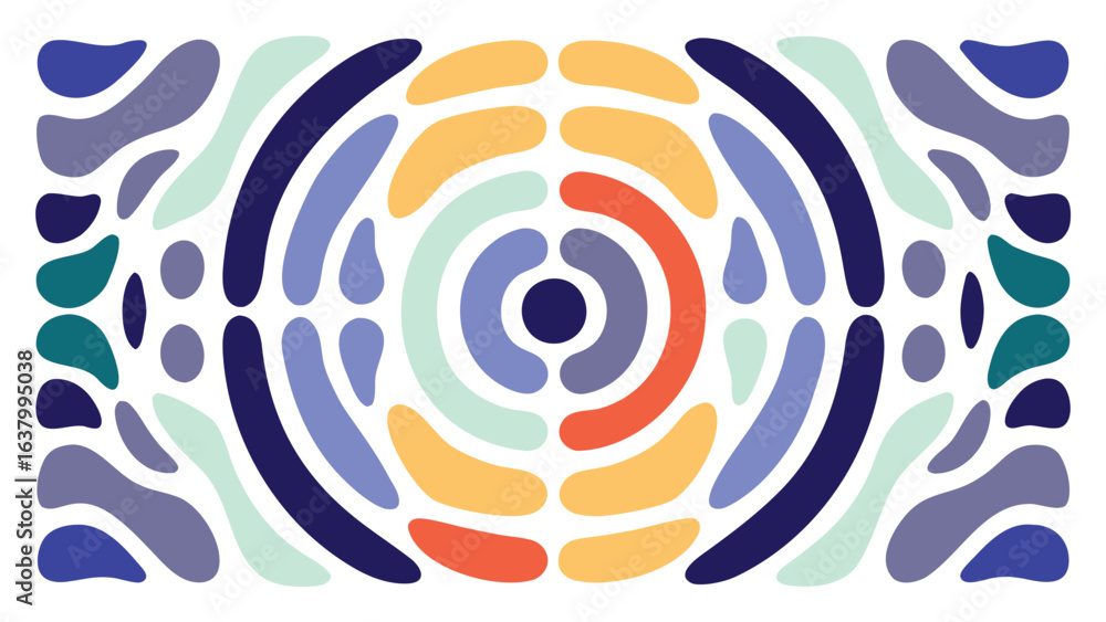 Aufkleber abstract concentric circles with surrounding organic shapes in muted color palette design