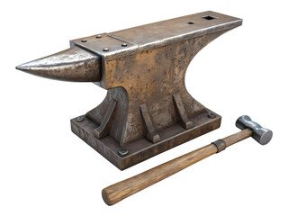 Rustic Anvil and Hammer: Blacksmithing Tools for Metalwork and Crafts on transparent background