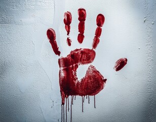 bloody handprint on white wall horror concept