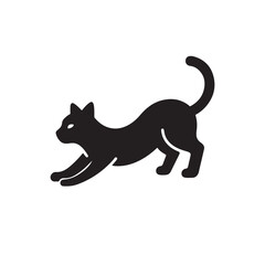 Jumping cat, silhouette vector icon on white background
