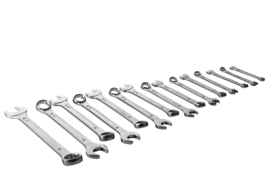 Set of Combination Wrenches on Black Background