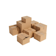 Fototapeta premium Pile of cardboard boxes on black background representing packaging and delivery solutions