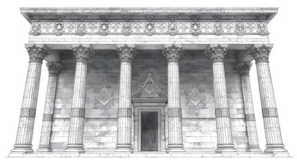 Obraz premium Ancient Greek Temple Black and White Architectural Illustration