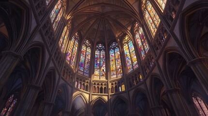 Obraz premium Ornate Cathedral Interior with Stained Glass