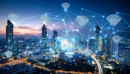 Fototapeta premium modern city with wireless network connection