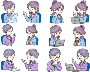 Set of diverse cartoon business characters. Male and female professionals in various poses for office, work, and corporate communication