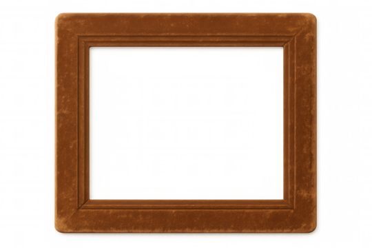Classic empty brown leather picture frame with transparent background, creating a vintage and elegant look