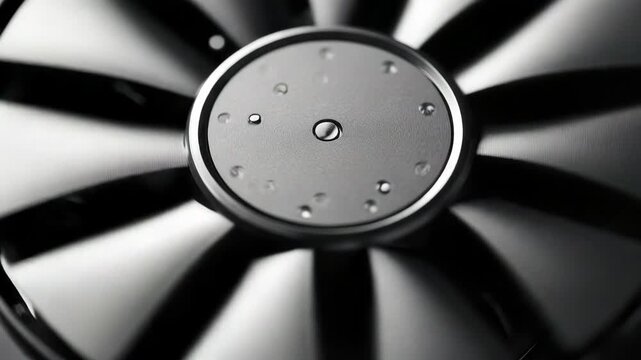 High resolution  of the hub and blade of an industrial fan with precision manufacturing details.