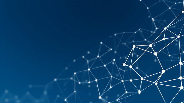 青背景に白い点と線がつながるデジタルネットワーク背景
