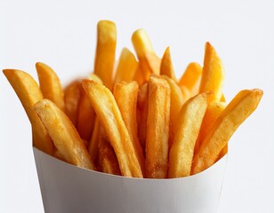 isolated paper cone filled with crispy french fries