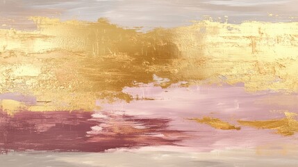 Abstract gold, pink, and mauve textured art.