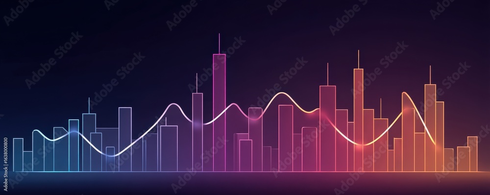 Poster marketing metrics reach concept. abstract graphic showcasing a city skyline with dynamic data visual