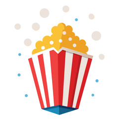 Popcorn box with overflowing fluffy kernels and salt movie snack illustration