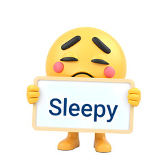 Sleepy Emoji Holding a Board That Says Sleepy PNG