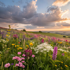 Obraz premium vibrant wildflower meadow a burst of spring colors