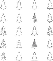 Obraz premium Minimal Line Art Christmas Tree Silhouette Set