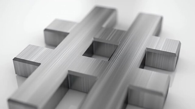 Close Up Shiny Metal Hashtag Symbol on White Surface with Shallow Depth of Field